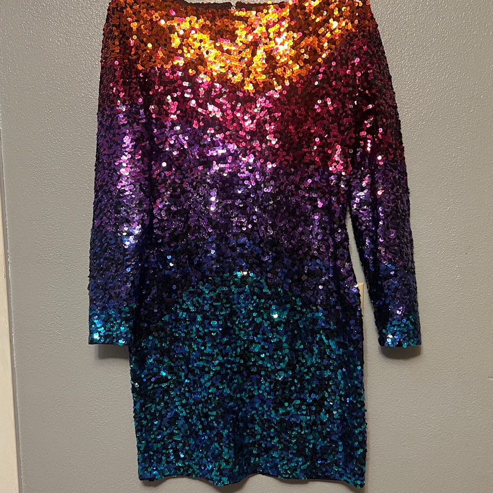 Oleg Cassini Vintage Vibrant Sequin Long Sleeve Dress - Picture 6 of 14